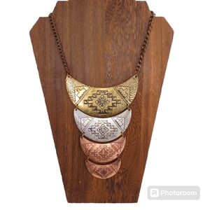 Statement Necklace Aztec Southwestern Coastal Cowgirl Copper Brass Silver